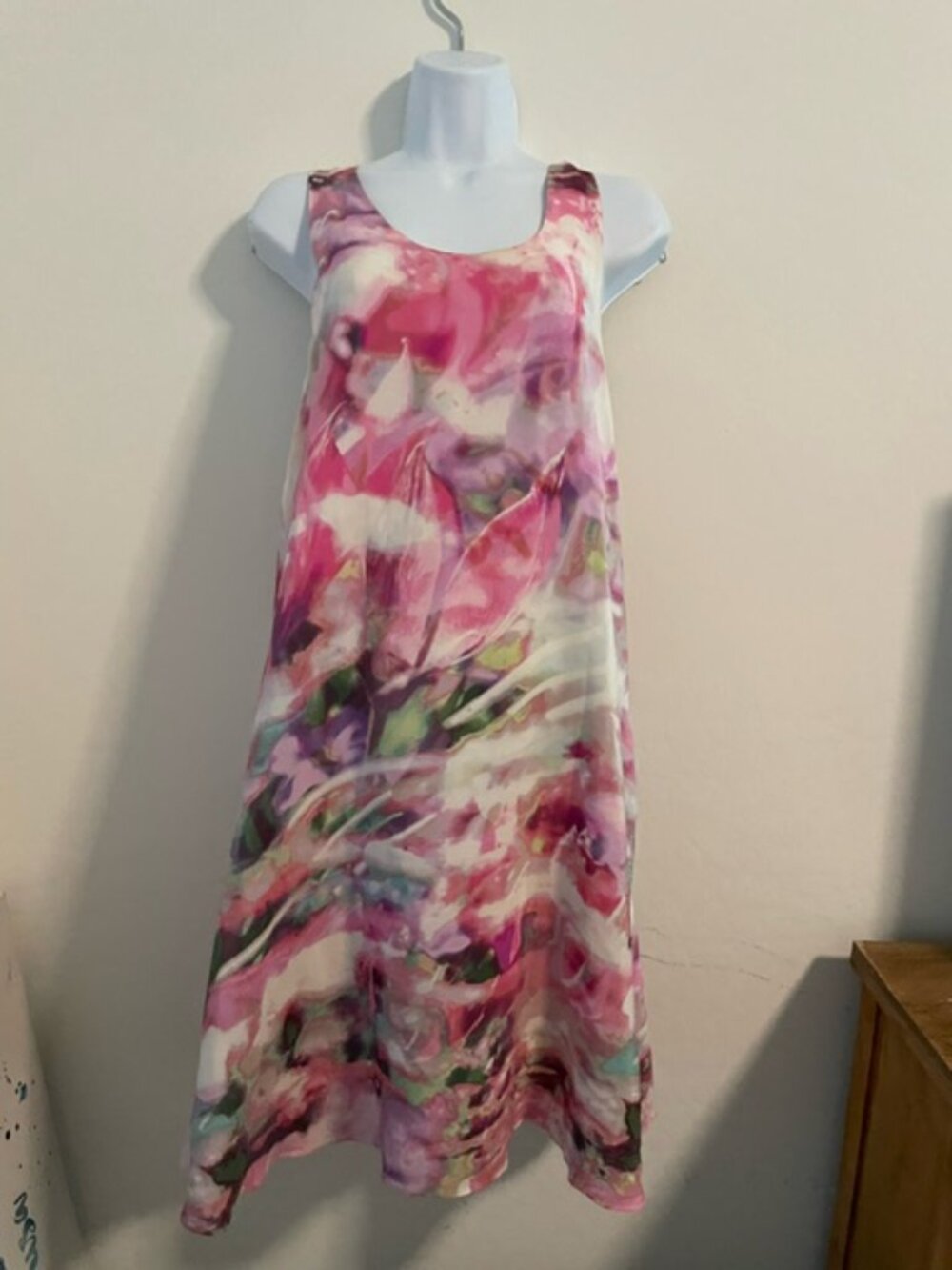 Cynthia Rowley Silk Dress Pink Watercolor Sleeveless Racerback Women’s 10 EUC